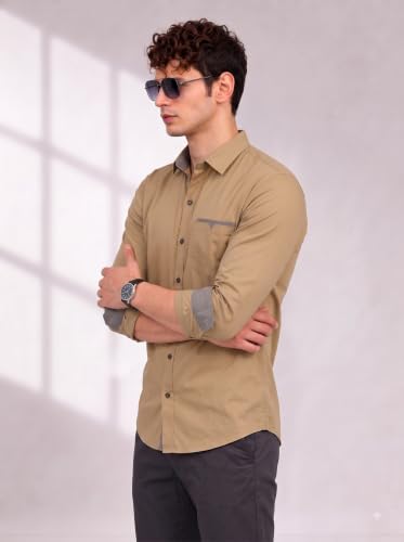 Image of Diverse Men's Cotton Shirt for Men | Regular Fit Full Sleeve Solid Casual Shirt with Spread Collar, Stylish Pocket Design, Standard Length | Formal Office Wear