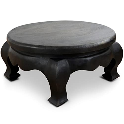 livasia Opiumtisch aus Massivholz – Ø50cm, 24cm hoch – Handgeschnitzter Beistelltisch Holz aus Thailand, Nachhaltig, Robust und Ästhetisch, Setzt Dekorative Akzente als Sofatisch (Schwarz)