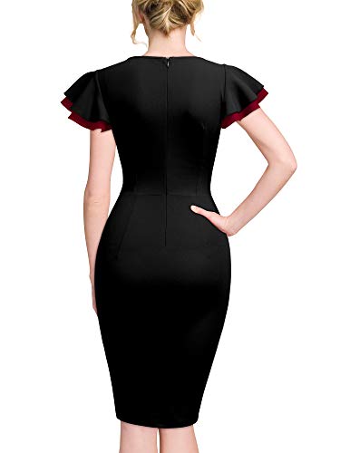 Miusol Women's Vintage Deep-V Neck Navy Style Party Pencil Dress (Large, Black) #TOP1