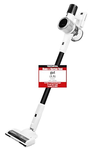 Emerio UVC-129496, Akku Staubsauger Kabellos 3-in-1 mit 3 Saugstufen, extrem Starke Saugkraft mit 24.000 Pa, HEPA H11 Filter, ohne Beutel, Zyklon, LED, langlebiger Motor, Weiß/Grau, 220 W, 0.8 liters