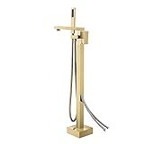 Shower Set Freistehende Armatur Badewanne Gebürstetes Gold Standarmatur Freistehende Wannenarmatur Messing Standarmatur Badewannenarmatur mit Handbrause und 360° Drehen Auslauf,Type b1