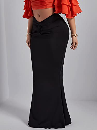 Casual Skirt for Women Elegant Solid Color Maxi Skirt Trendy3