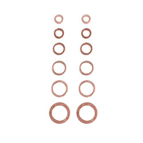 Rondelles d'étanchéité, 50 pièces en cuivre Rondelle d'étanchéité Joint solide Bouchon de vidange d'huile 6 tailles for rondelle d'écrasement de bateau Bague d'étanchéité plate (Diamètre intérieur : 1