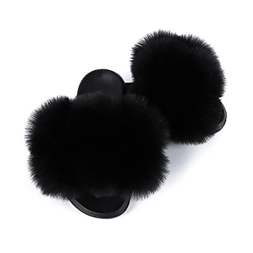 DAYISS Womens Real Fur Ball Slides Flip Flop Fluffy Slippers Fuzzy Sandals Furry Slides for Women