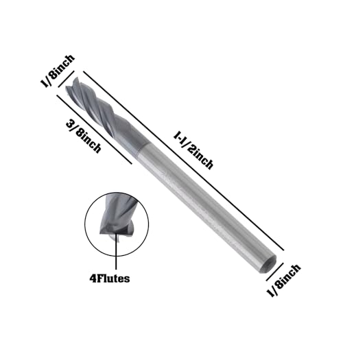 Image of 1pc 1 /8 Inch Carbide Square Nose End Mill Bit 4 Flute Micro Grain Carbide Mill Bits for Hardened Steel Alloy Steel Aluminum Copper 1 /8 x 3 /8 x 1 /8 x 1-1 /2 Inch