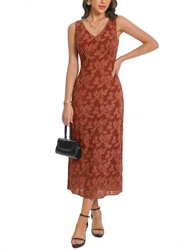 Image of Floral Maxi Dresses for Women Summer Semi Formal Long Mesh Dress | Womens Sleeveless V Neck Bodycon Elegant Casual Wedding Guest Cocktail Party Dress Date Night Outfits Spring Trendy 2026