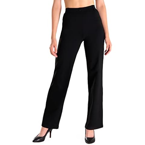 Yogipace,Belt Loops,Petite/Regular/Tall Women's Straight Leg Loose Fit Yoga Wide Leg Dress Pants for Work Commute, 27", Black, Size XL Cover
