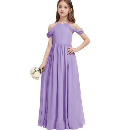 Girls A-Line Maxi Dress Junior Bridesmaid Flower Girl Dresses Girl Off-Shoulder Chiffon Dress for Wedding Pageant2
