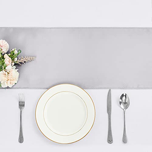 10-Pack Silver Satin Table Runner 12 X 108 Inch Long Bright And Smooth Silk Fabric Table Runner For Wedding Banquet Birthday Party Decoration #TOP2