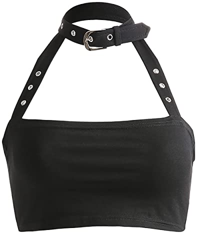 Goth Tank Tops for Women Black Goth Shirt Grunge Punk Clothing Crop top Buckle Choker with Buckle Bones Crop top Crop top Crop top Choker Goth Crop Black Choker Tops Crop Tops Crop Tops Crop top Goth