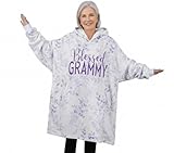Huglanket Grammy Gifts for Grandma, Blessed Purple Flower Blanket Hoodie for Her on Mother's Day, Christmas, One Size