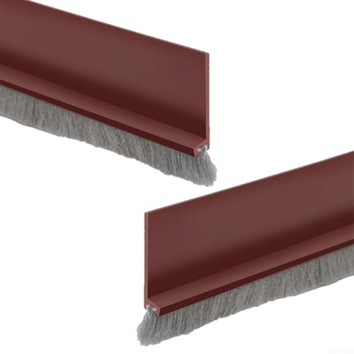 2 sellos inferiores de puerta con cepillo para aislamiento acústico y a prueba de polvo, tira de TPE compatible con varias puertas interiores (marrón)