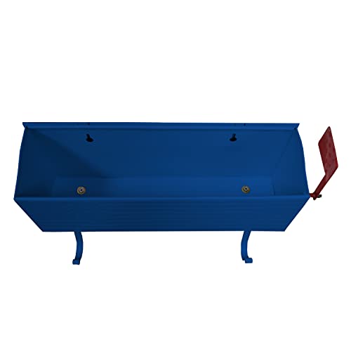 Image of Oakland Living AZ620-BLUE Blue Patriotic Metal Outgoing Mail Flag and Newspaper Hangers Wall Mounted Mailbox