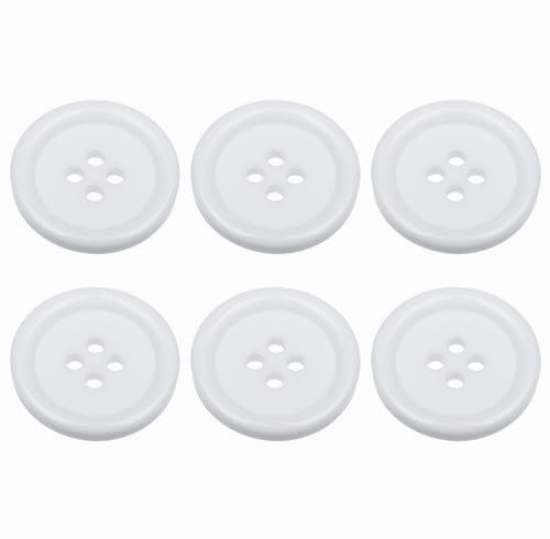 Pack of 6 White Sew on 23mm Round Buttons Flat 4 Holes 36L 36 Ligne, Pack of 6 23mm Buttons