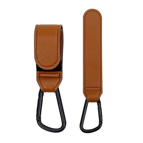 ベビーカーフック 荷物フック PU革 縫製 きんぞくバックル マジックテープ式 粘性が強い 耐荷重 多機能 両手を解き放て 自転車 ベビーカー 登山バッグ スーツケースなどに適用(2個) (ブラウン)