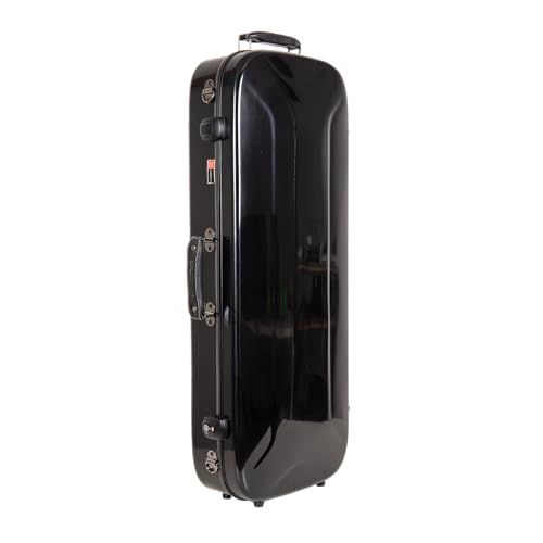 Image of Crossrock Fiberglass Mandolin Case - Oblong for F-Style (Fits Gibson F5) | Black Gloss Finish, Forest Green Velvet, TSA Lock, Hygrometer, Backpack Straps - Hard Shell Pro Travel Series