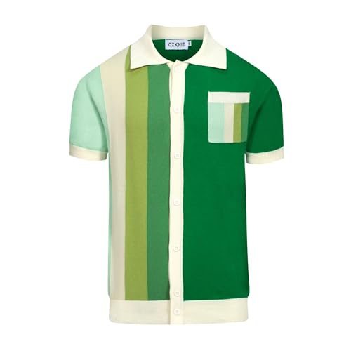 OXKNIT Polo para Hombre tejido estilo Mod años 60 con rayas verdes degradadas en algodón con botones miniatura 1