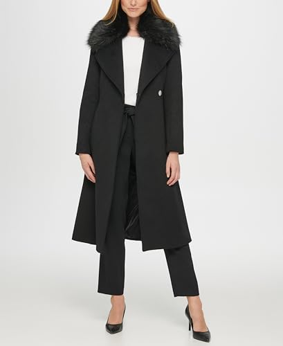 KARL LAGERFELD Women's Luxe Wool Classic Long Wrap Coat W Fur2