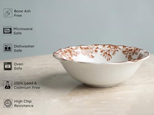 Image of Bodhi House 2-Piece Brown Leaf White Porcelain Serving Bowl Set | Lightweight, Chip Resistant, | Microwave & Dishwasher Safe | Elegant Tableware for Home Dining, Parties, Serving & Gifting Use