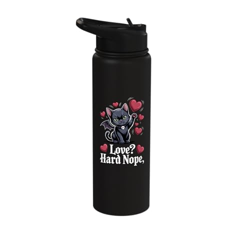 Love? Hard Nope, Black Cat Hearts Fun Stainless Steel Insulated Water Bottle