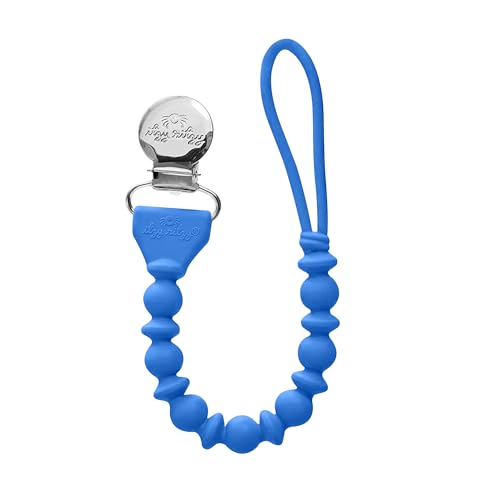 Image of Itzy Ritzy Silicone Pacifier Clip – 100% Food Grade Silicone Pacifier Strap with Clip Keeps Pacifiers, Teethers & Small Toys in Place Features One-Piece Design & Cord (Hero Blue)