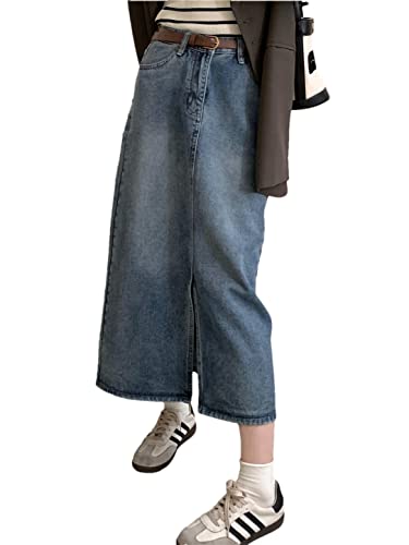 Jupe longue en jean femme pour affiner la silhouette grâce à sa coupe trapèze taille haute 40