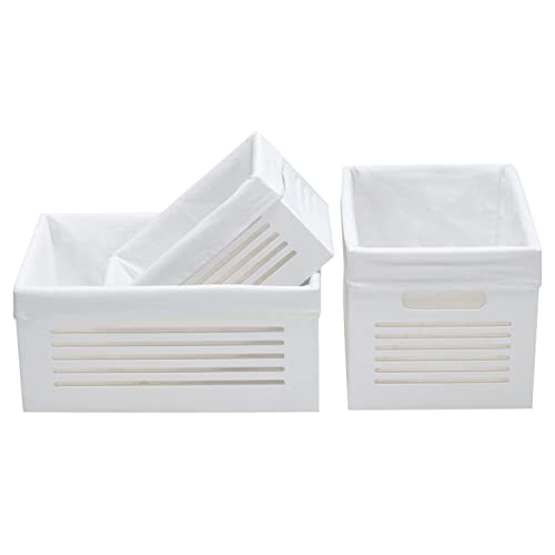 Creative Scents Wooden Crates For Storage - Set Of 3 Sizes Nesting Wood Crates With Removable Fabric Liner, Cutout Handles And Breathable Holes - The Best Sizes Chosen For Home Storage Bins (White) #TOP7