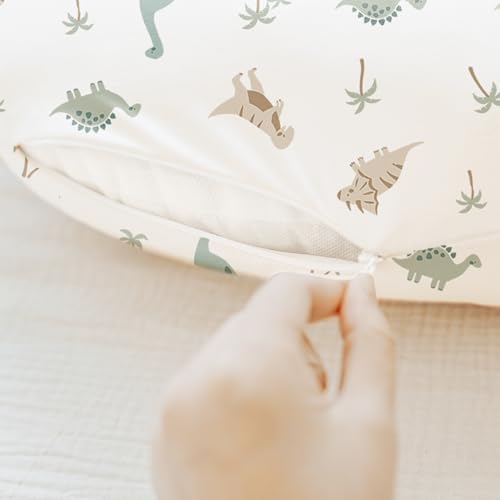 Image of Konssy 2 Pack Nursing Pillow Covers, Stretchy and Soft Nursing Cover for Breastfeeding Pillows, Pillow Slipcover for Baby Girls Boys Newborn (Dino Jungle, Sage)