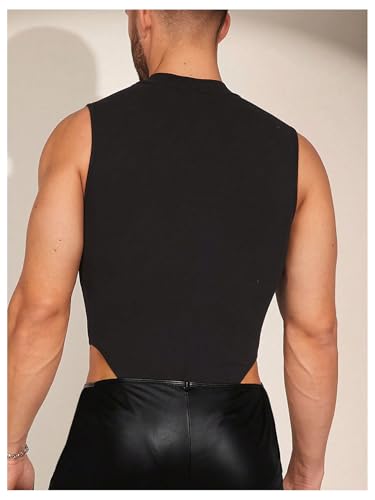 WDIRARA Men's Sheer Mesh Bodysuit See Through Sleeveless Mock Neck Shapewear Leotard2