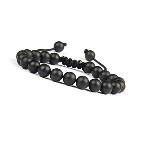 GD GOOD.designs Pulsera de cuentas para hombres de Ágata Negra genuina - Pulsera de energía totalmente ajustable - Pulsera de bolas de chakra de 8mm