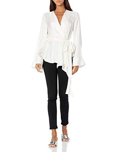 BCBGMAXAZRIA Women's Long Sleeve Wrap Kimono Top, Off-White, LG (US 10-12)
