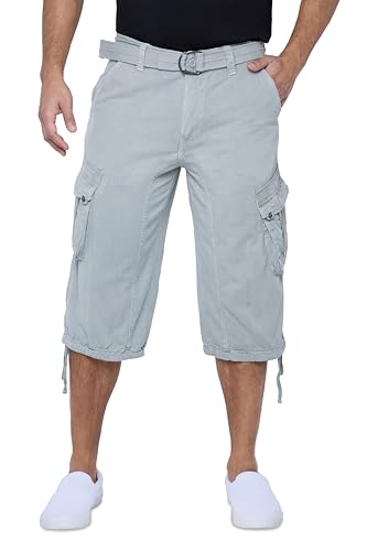 X RAY Men's Belted Long Cargo Shorts for Men, Below Knee Length Mens Cargo Shorts, 3/4 Pants (Big and Tall Shorts for Men) Slate Grey 44