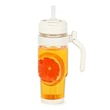 Nefeeko 32oz Glass Tumbler with Lid, Straw & Handle, Lead-Free Wide Mouth Drinking Cup for Iced Coffee, Smoothie, Water-Perfect for Office, Home, Driving & Gifts, Fits in Cup Holder (White)