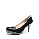 DREAM PAIRS Tiffany Women's New Classic Elegant Versatile Low Stiletto Heel Dress Platform Pumps Shoes Black-Patent Size 7