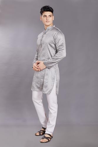 Image of DIVISIVE Men's Jequard Embroidered Art Silk Slim Fit Only Kurta