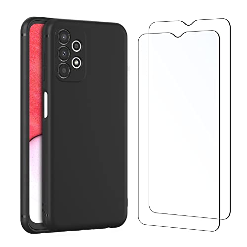 NEW'C Funda para Samsung Galaxy A13 4G Carcasa Silicona Negra y 2X Protector de Pantalla para Samsung Galaxy A13 4G Cristal Templado - Antiarañazos