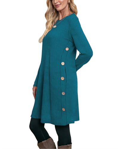 Image of OFEEFAN Long Sleeve Dress for Women Crew Neck Fall and Winter Tunic Dress with Pockets