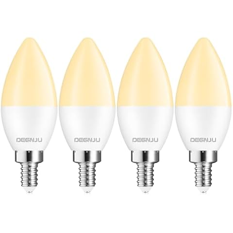 DEGNJU LED Candelabra Bulbs 60 Watt Equivalent, E12 LED Bulb Soft White 2700K, Type B Light Bulb, LED Chandelier Bulbs 5.5W, Candelabra Base Bulbs 120V, B11 Candle Light Bulb, Non-Dimmable, 4 Pack Cover