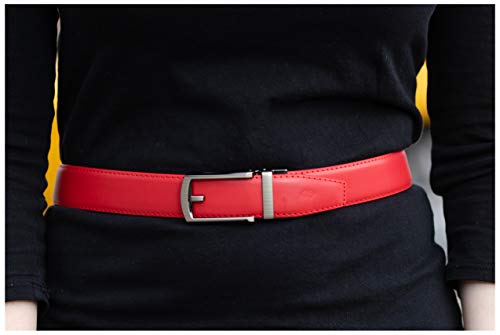 Women's Leather Ratchet Belt, Trim to Fit 18"- 44" Waist, No Holes, Packed in a Gift Box (W726X Tango Red, 30mm Wide)2