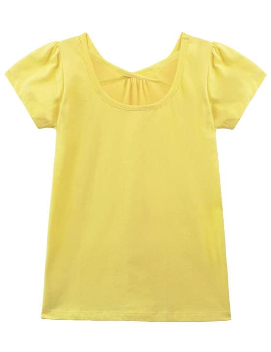 Image of Noomelfish Girls Criss Cross Back T-Shirts Short Puff Sleeve Tee Tops (5-12 Years)