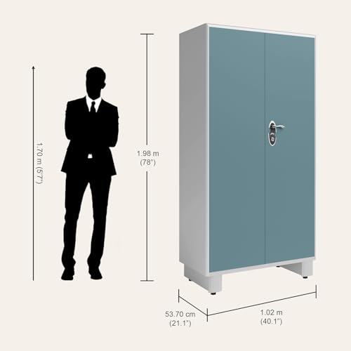 Image of Interio by Godrej Wardrobe H1 2-Door Steel Almirah (Blue Haze), 1-Year Warranty, 1 Drawer, 1 Locker