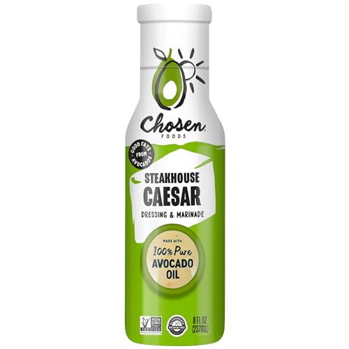 Chosen Foods Avocado Oil-Based Caesar Dressing and Marinade, Keto Diet Friendly, Gluten & Dairy Free, Low-Carb Sauce (8 oz)