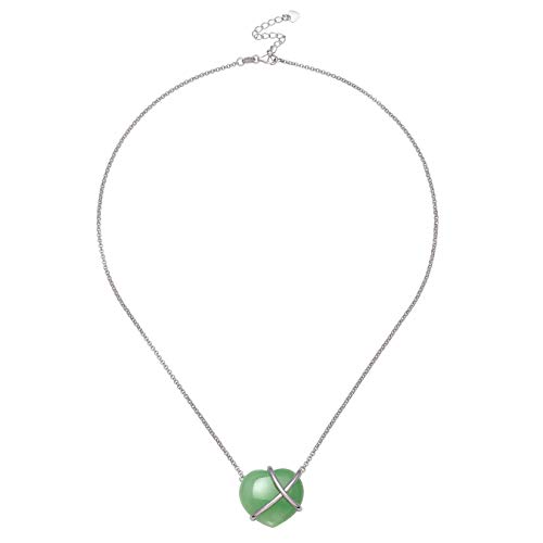 Belacqua Natural Blue Aquamarine, Pink Rose Quartz or Green Jade Heart Pendant Necklace or Jewelry Set in Sterling Silver, Rolo Chain: 17.5"+2" Extender, 8 mm Stud Earrings, Gift Box Included3