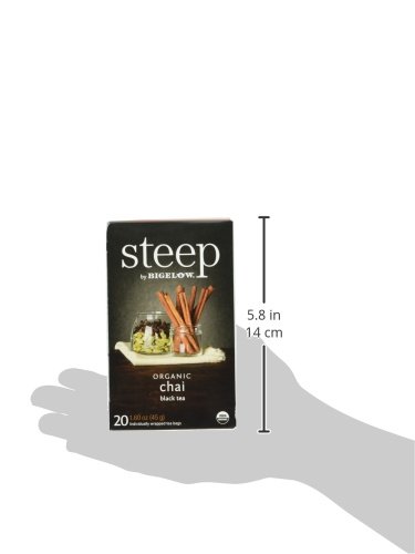 Miniatura 2 de Steep by Bigelow Organic Chai - 20 bolsas de té negro individuales con cafeína orgánica, para té caliente o té helado, bebida simple o endulzada con