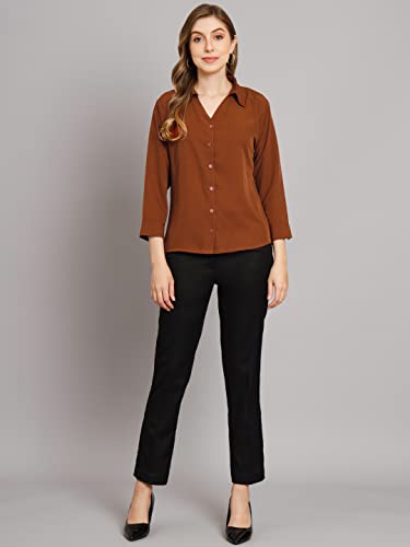 Image of FUNDAY FASHION Women's Crepe Regular Fit Solid V Collered Casual Shirt