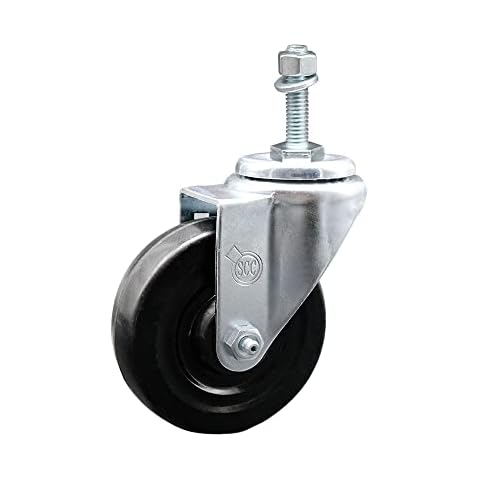 Hard Rubber Swivel Threaded Stem Caster w/4" x 1.25" Black Wheel and 3/8" Stem - 300 lbs Capacity/Caster - Service Caster Brand Cover