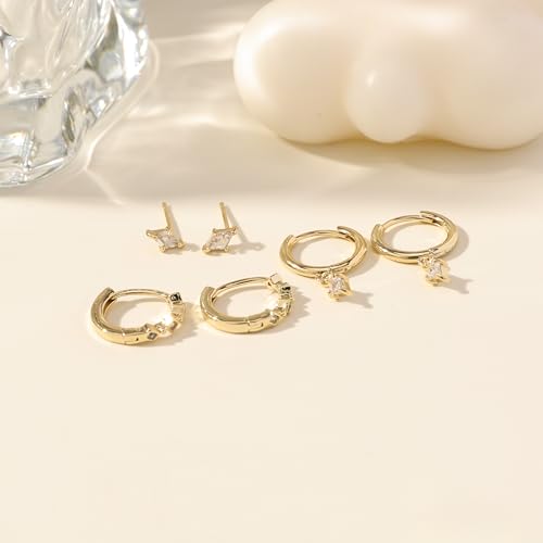 Zvcofun Gold Earrings for Women, Dainty Earring Stacks 14K Gold Plated CZ Huggie Earrings Small Gold Hoop Earrings Set Hypoallergenic Dangle Earrings for Women Trendy Non Tranish Jewelry Gifts by zvcofun - Image 7