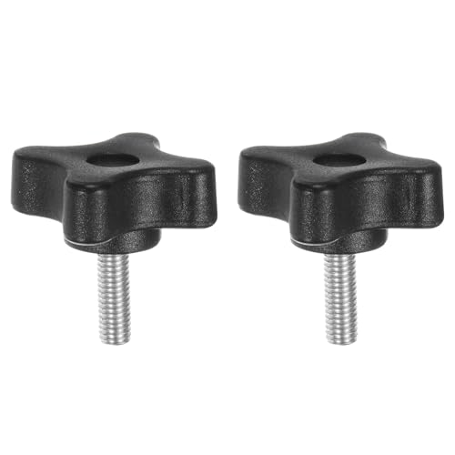 HARFINGTON 2pcs Star Clamping Knobs M5 x 16mm Metric Male Thread 32mm 4-Point Plastic Head Threaded Stud Knob Hand Tightening Thumb Screw Jig Handle, Black