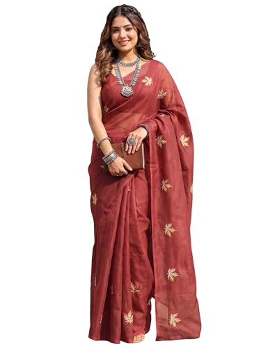 Image of AKHILAM Women's Shimmer Off White Chanderi Cotton Floral Hand Paint Embroidered Lace work Saree With Unstitched Blouse Piece | saree for woman | Designer Saree for Women | Soft and Skin Friendly