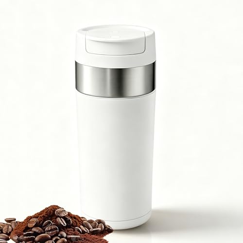 RKXKJ Cafetera Portátil De 350 Ml, Molinillo Eléctrico, Máquina De Espresso, 26 Niveles De Molienda Ajustables, con Molinillo Integrado, Filtro Y Taza. Fácil De Limpiar, Ideal para Acampar Y Viajar.